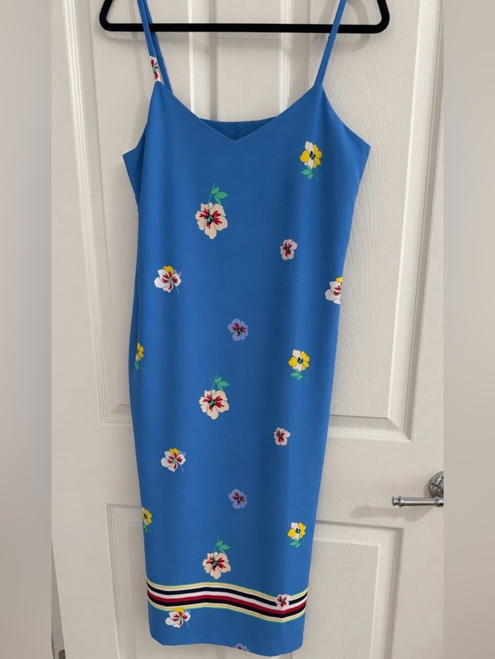 Tommy Hilfiger Women's Beautiful Blue Floral & Stripe Dress, Size M
